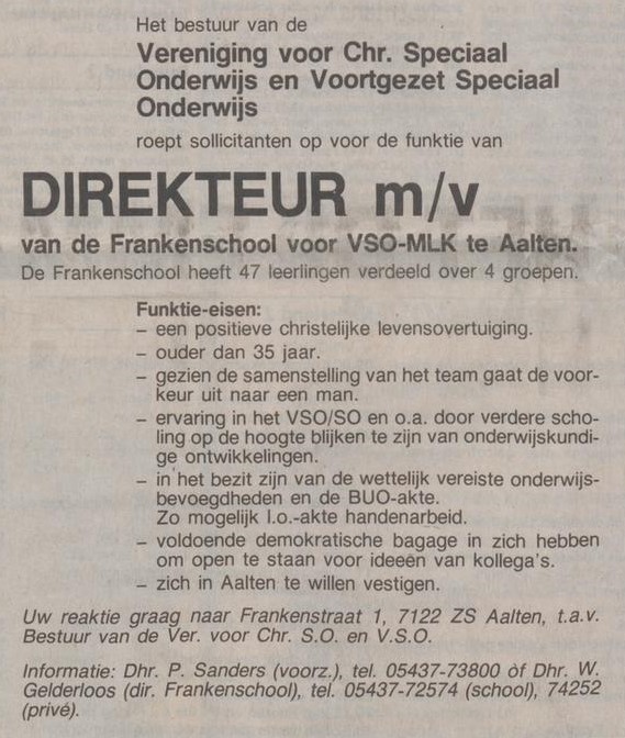 Frankenschool, Aalten - Trouw, 28-04-1990