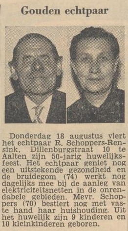 Gouden Echtpaar Schoppers-Rensink - Dagblad Tubantia, 17-08-1960
