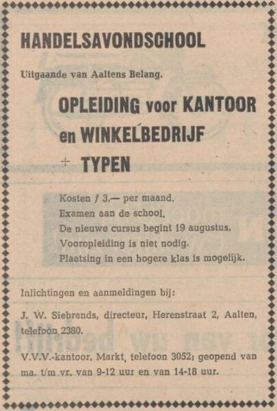 Handelsavondschool, Aalten - Nieuwe Winterswijksche Courant, 06-08-1969