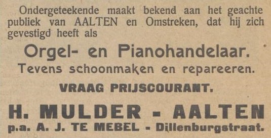 Orgel- en Pianohandelaar Mulder - Aaltensche Courant, 12-10-1928