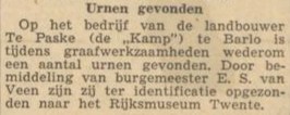 Urnen gevonden, Barlo - Zutphens Dagblad, 22-10-1957