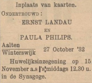 Verloving Landau-Philips - Nieuwe Winterswijksche Courant, 28-10-1932