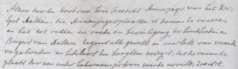 Aanstelling Willem Hondarp tot Armenjager in Aalten, 10-03-1768