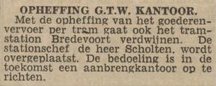 Tramstation Bredevoort - Dagblad Tubantia, 25-06-1953