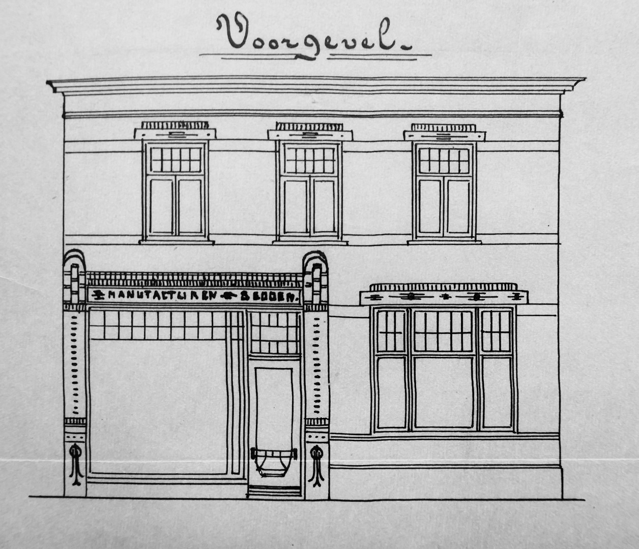 Voorgevel Leerink Manufacturen & Bedden, door architect Jan Brill (1910)