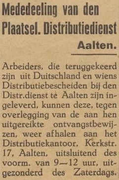 Kerkstraat 17, Aalten (Distributiekantoor) - De Graafschapper, 14-04-1945