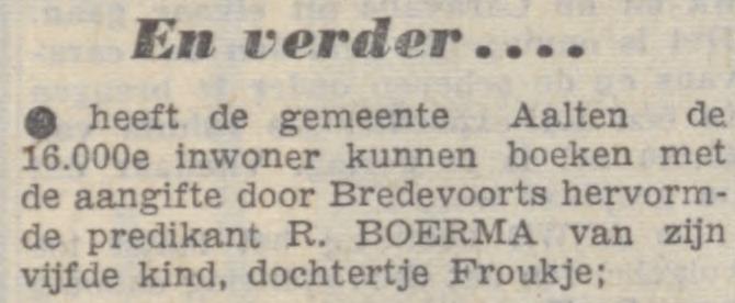 16000e inwoner gemeente Aalten, 9 oktober 1964
