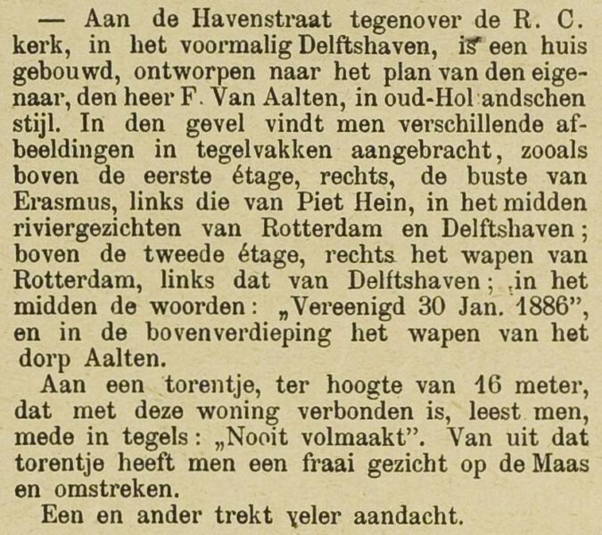 Wapen van Aalten in Rotterdam-Delfshaven, 7 augustus 1886