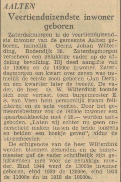 14.000e inwoner van Aalten geboren, 1950