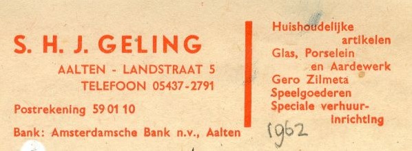 Briefhoofd fa. Geling, Landstraat 5, Aalten (1962)