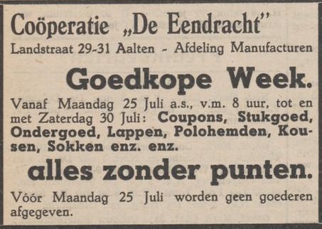 Coöperatie De Eendracht, Landstraat 29-31, Aalten - Aaltensche Courant, 22-07-1949