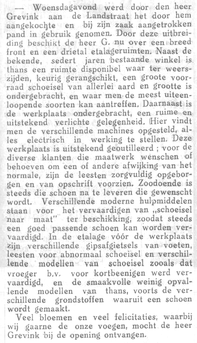 Grevink Schoenenwinkel, Landstraat, Aalten - Aaltensche Courant, 21-11-1930
