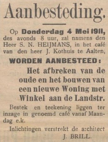 Heijmans, Landstraat - Aaltensche Courant, 29-04-1911