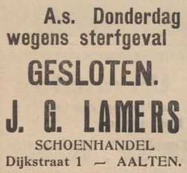 Lamers Schoenhandel, Dijkstraat 1, Aalten - Aaltensche Courant, 29-10-1935