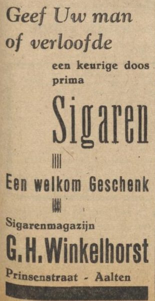 Sigarenmagazijn Winkelhorst, Prinsenstraat 29, Aalten - Aaltensche Courant, 03-12-1946