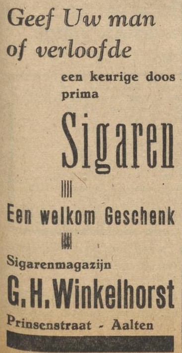 Sigarenmagazijn Winkelhorst, Prinsenstraat 29, Aalten - Aaltensche Courant, 03-12-1946