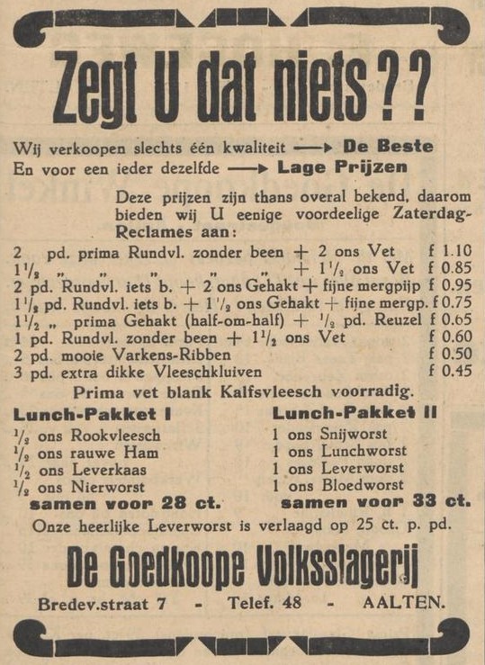 Bredevoortsestraat 7, Aalten (Volksslagerij) - Aaltensche Courant, 29-04-1938