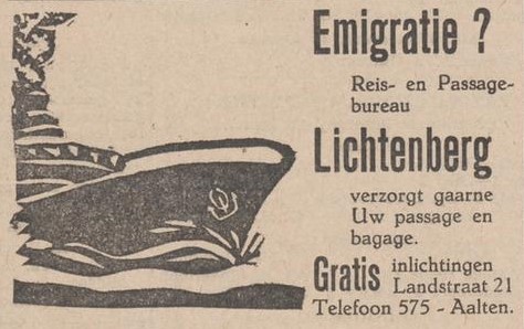 Emigratie - Reis- en Passagebureau Lichtenberg, Landstraat 21 - Aaltensche Courant, 10-03-1950