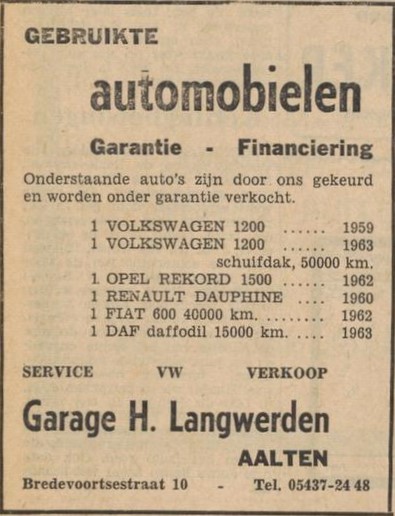 Garage Langwerden, Bredevoortsestraat 10 - Tubantia, 30-10-1964