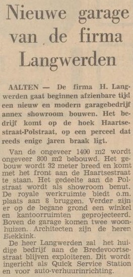 Nieuwbouw Garage Langwerden, Haartsetraat-Polstraat - Tubantia, 03-12-1965