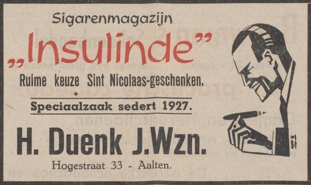 Sigarenmagazijn „Insulinde”, H. Duenk, Hogestraat 33, Aalten - Aaltensche Courant, 29-11-1949