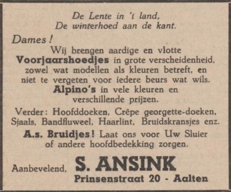 Ansink, Prinsenstraat 20 - Aaltensche Courant, 24-03-1950