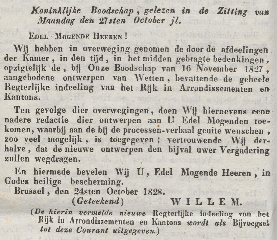 Gerechtelijke herindeling - Nederlandsche Staatscourant, 06-11-1828