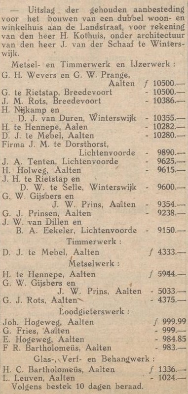 Nieuwbouw Kothuis, Landstraat - Aaltensche Courant, 31-05-1929