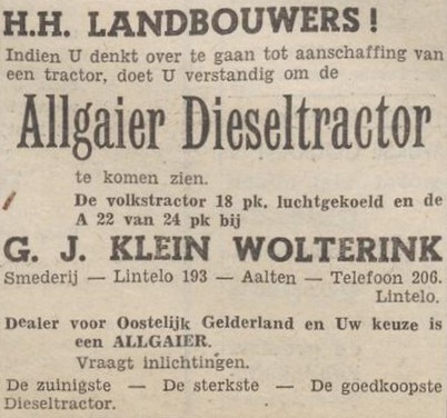 Smederij Klein Wolterink, Lintelo - Nieuwe Winterswijksche Courant, 06-10-1950