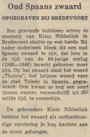 Zwaard Bredevoort - Nieuwe Winterswijksche Courant, 12-10-1964