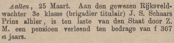 Jan Steven Schaars Prins, Aalten - Zutphensche Courant, 26-03-1886