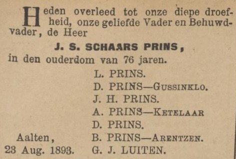 J.S. Schaars Prins - Zutphensche Courant, 26-08-1893