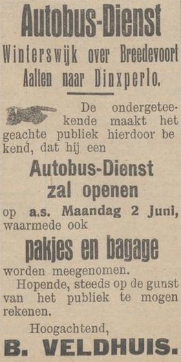 Autobus-Dienst Veldhuis - Aaltensche Courant, 30-05-1924