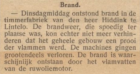 Brand Timmerfabriek Hiddink, Lintelo - Aaltensche Courant, 03-08-1945