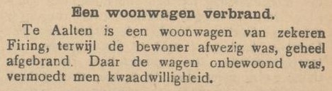 Woonwagen Firing verbrand - Arnhemsche Courant, 09-12-1912
