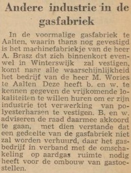 Wories Kunststoffen in de Gasfabriek, Aalten - Dagblad Tubantia, 16-01-1959