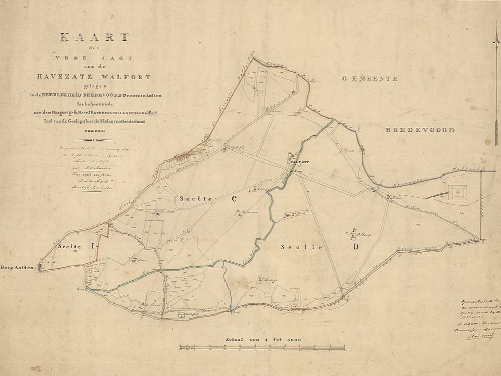Kaart der Vrije Jagt van de Havezate Walfort, 1836