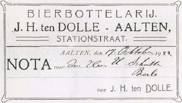 Stationsstraat 33, Aalten - Bierbottelarij ten Dolle - Nota 1922