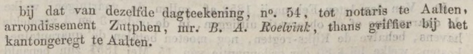 Notaris B.A. Roelvink benoemd - Nederlandsche Staatscourant, 09-04-1852