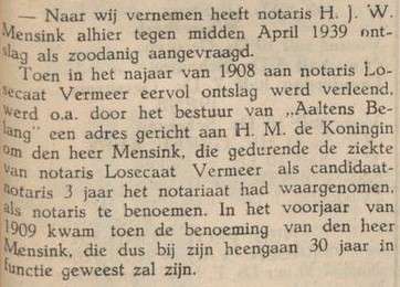 Notaris Mensink ontslag - Aaltensche Courant, 25-11-1938