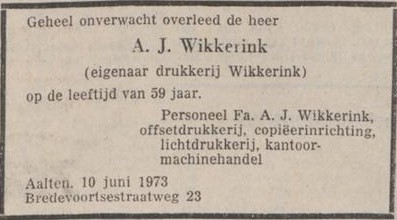 Drukkerij Wikkerink - Trouw, 12-06-1973