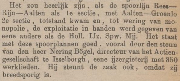 Spoorlijn Rees-Aalten - Zutphensche Courant, 05-06-1885