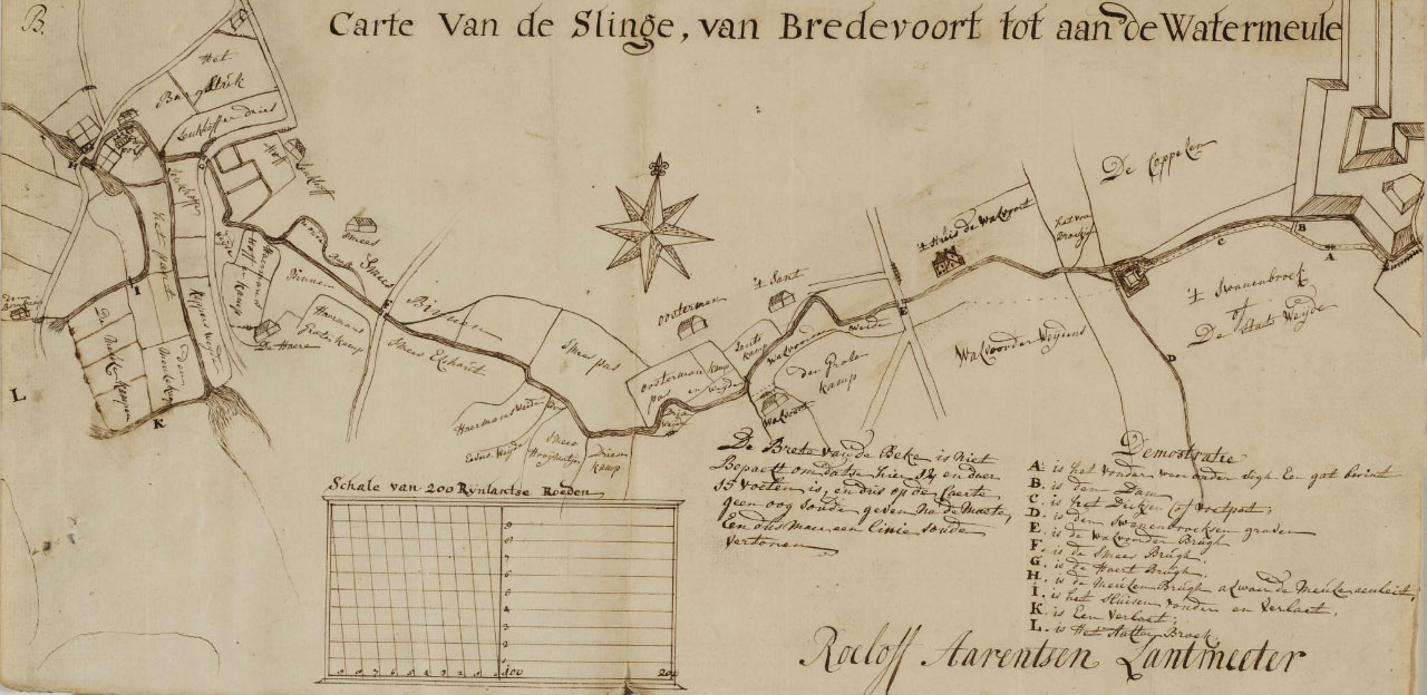 Carte van de Slinge - van Bredevoort tot aan de Watermeule, 1758