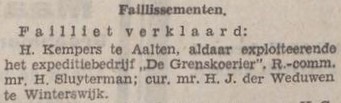 Kempers (Grenskoerier) failliet, Aalten - Zutphensche Courant, 03-02-1938