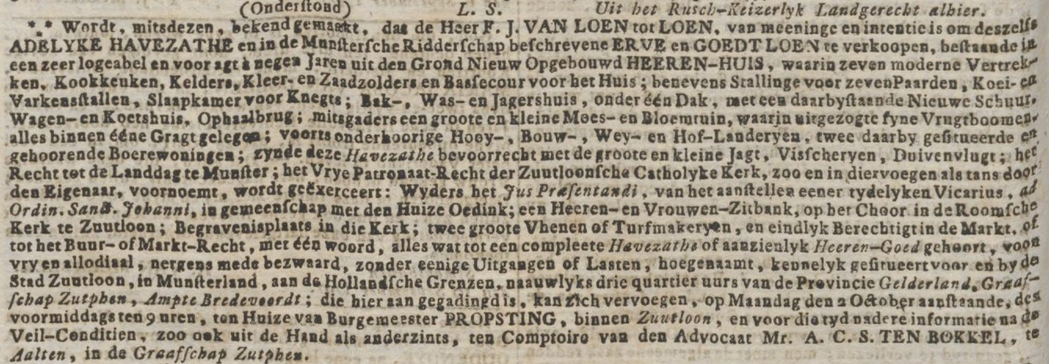 Mr. A.C.S. te Bokkel, Aalten (Huis Lohn) - Rotterdamse Courant, 12-09-1797