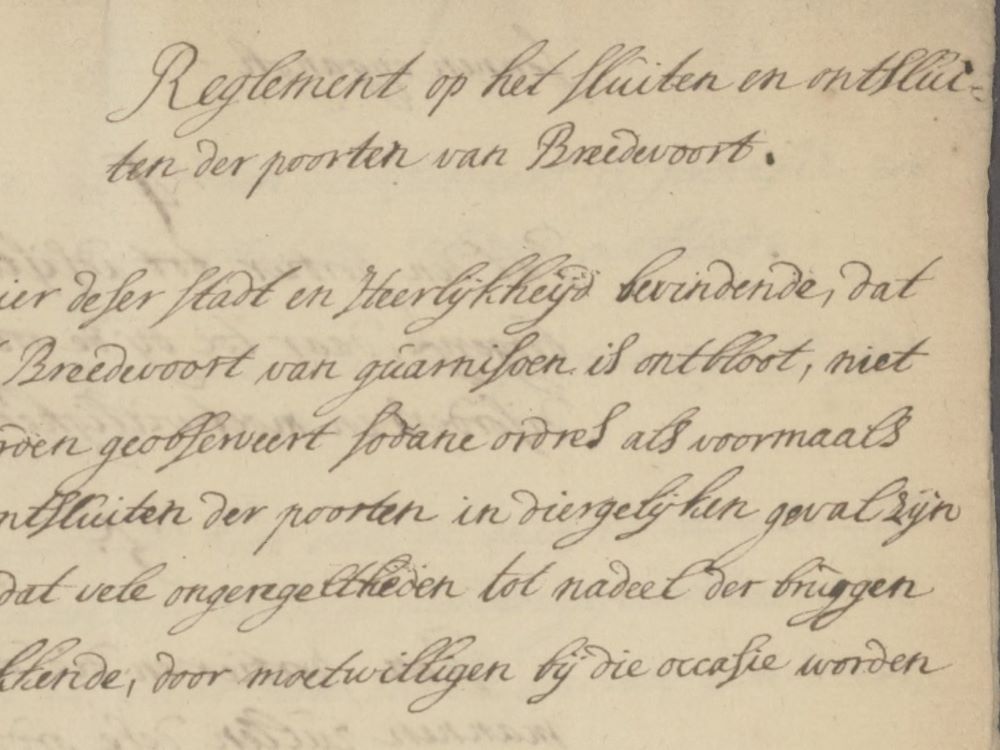 Reglement op het sluiten en ontsluiten der poorten van Bredevoort 1759