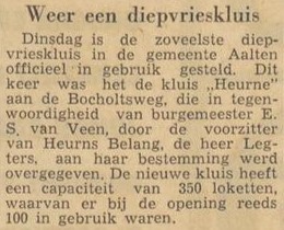 Diepvrieskluis Heurne, Aalten - Dagblad Tubantia, 09-12-1959