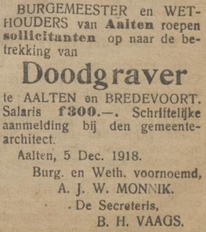 Doodgraver, Aalten & Bredevoort - De Graafschapper, 06-12-1918
