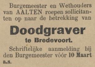 Doodgraver Bredevoort - De Graafschapper, 01-03-1927