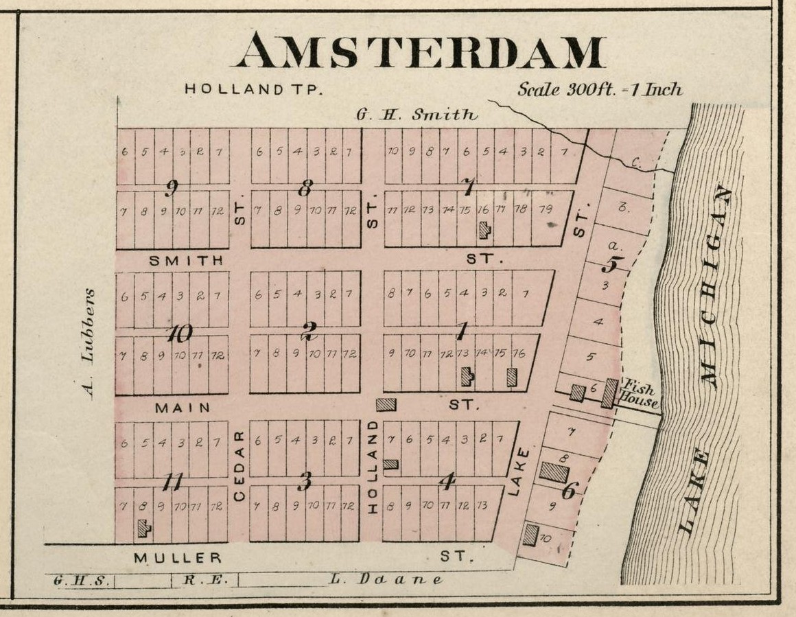 Kavelplan Amsterdam, Sheboygan, door Charles M. Foote, 1889 (Foto Wisconsin Historical Society)